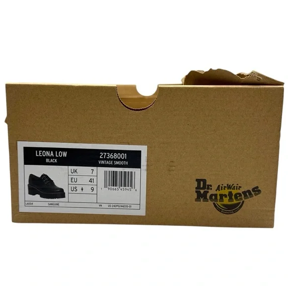Dr. Martens Leona Low Platform Derby Shoes - Black Vintage Smooth Leather Size 9